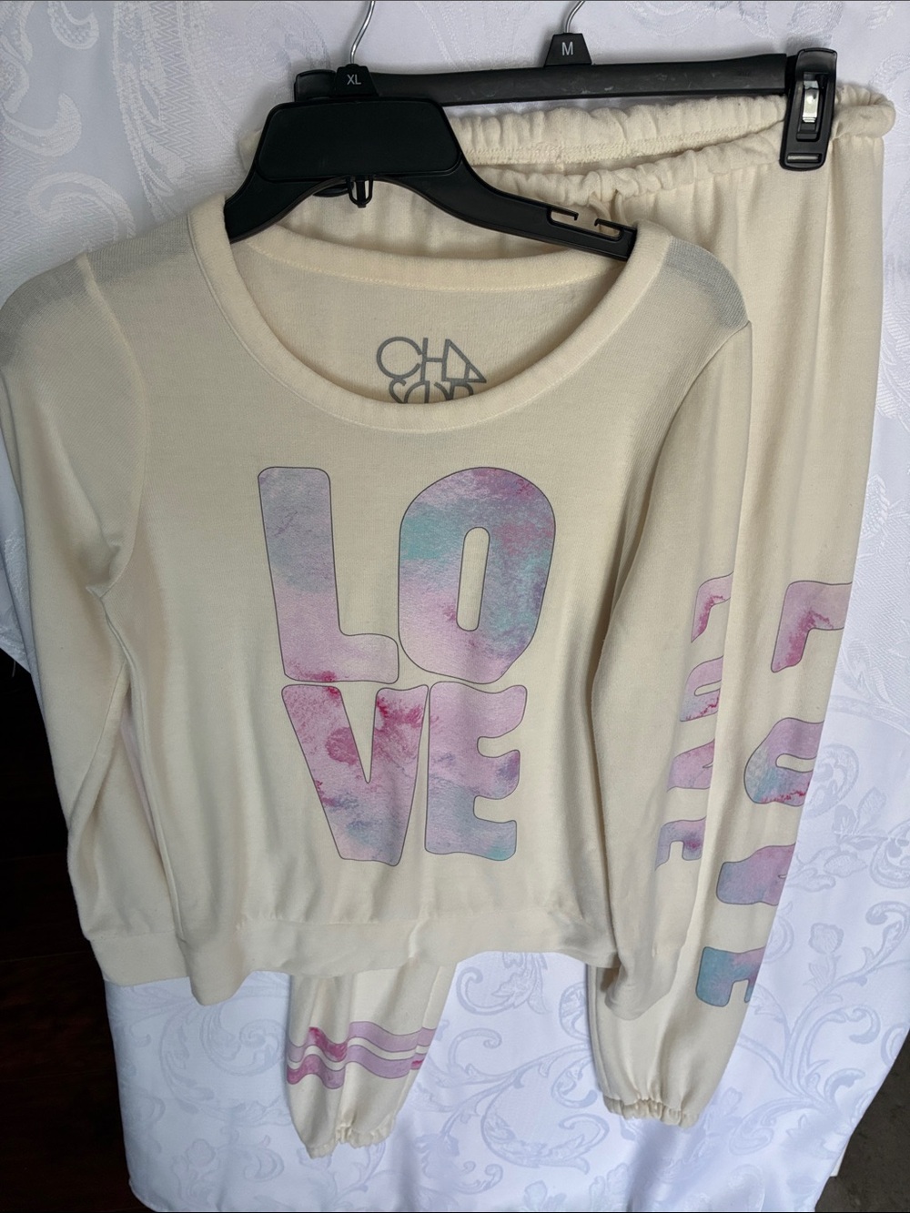 Chaser Cream Pajamas Pullover & Jogger pants  with Pastel LOVE Graphic